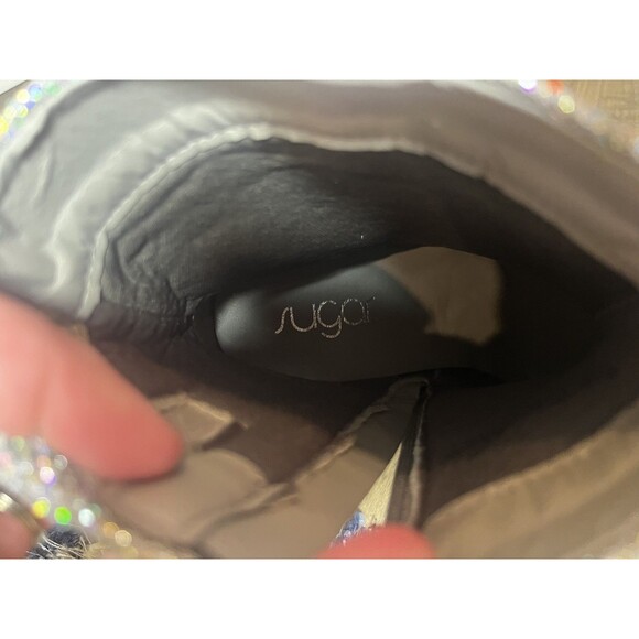 Sugar Element Women's Heeled Ankle Boots Pewter Sparkle Fabric US Size 6 Medium - Picture 10 of 14